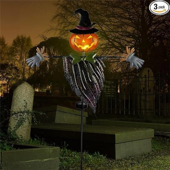 Halloween Yard Stake, 46.4" Solar Lighted Metal Pumpkin Head - Picture 8 of 8
